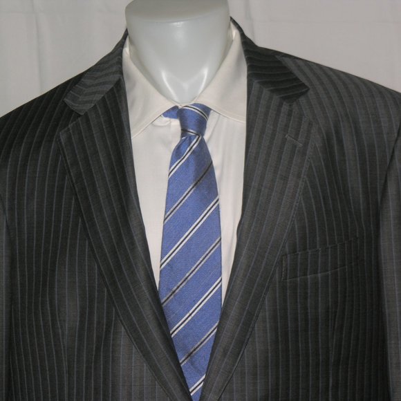 David August Bespoke Gray Yacht Striped Two Button Suit Jacket 44L - Picture 3 of 11
